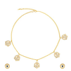 Maheen kundan pearl ethnic charm necklace set for women with earrings close image white background 