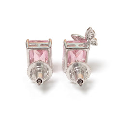 Purple Butterfly Emerald-Cut Stud Earrings – Silver-Tone CZ Pave Studs