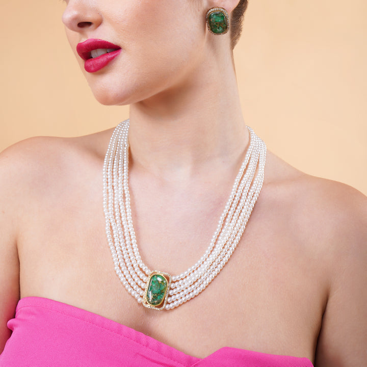Maryam emerald long pearl necklace