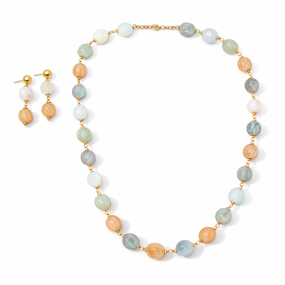 Rangrez Minimal pastel beaded mala jewelry set