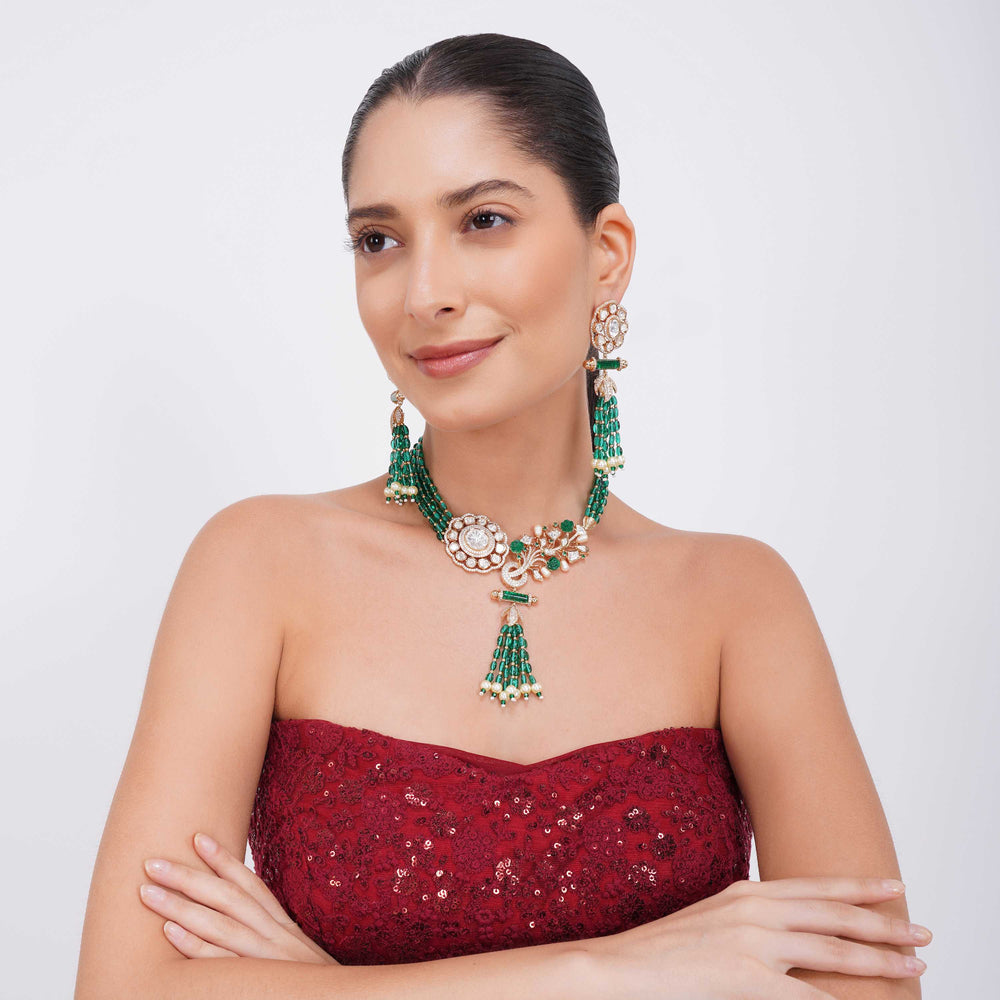 Moissanite and emerald jewelry ensemble