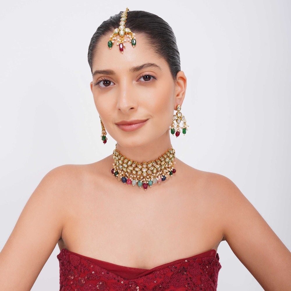 Multicolor Bridal Jewellery Set with Kundan Detailing