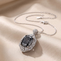 Eclipse Grey Crystal Cushion Royal Pendant Necklace, Rhodium finish