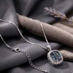 Elan Grey Crystal Cushion Vintage Pendant Necklace, Rhodium finish