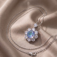 Aurora Crystal Floral Halo Pendant Necklace, Rhodium finish