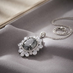 Coralia Grey & White Crystal Floral Halo Pendant Necklace, Rhodium finish