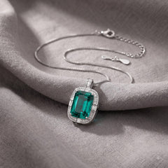 Regalia Green Crystal Cushion Baguette Pendant Necklace, Rhodium finish