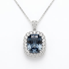 Elan Grey Crystal Cushion Vintage Pendant Necklace, Rhodium finish