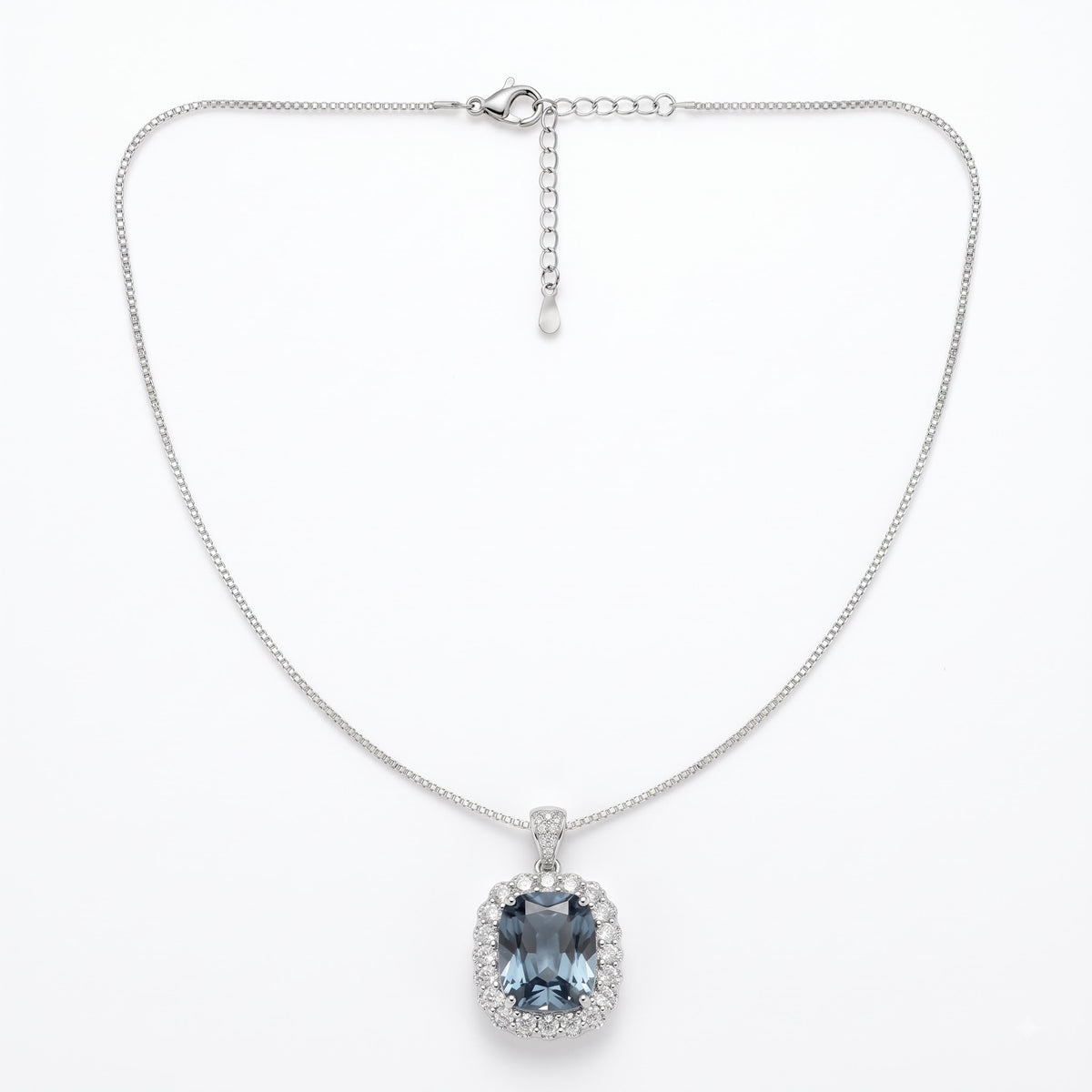 Elan Grey Crystal Cushion Vintage Pendant Necklace, Rhodium finish