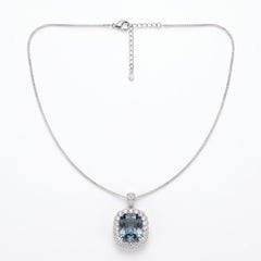 Elan Grey Crystal Cushion Vintage Pendant Necklace, Rhodium finish