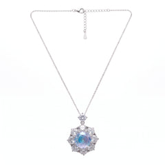 Aurora Crystal Floral Halo Pendant Necklace, Rhodium finish