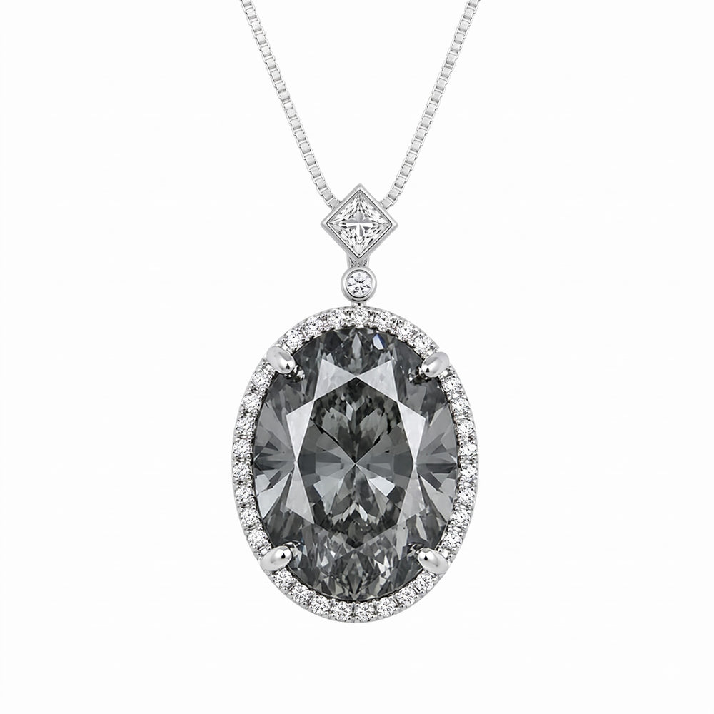 Diana Grey Crystal Oval Halo Pendant Necklace