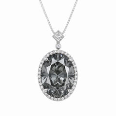 Diana Grey Crystal Oval Halo Pendant Necklace, Rhodium finish