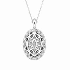 Diana Grey Crystal Oval Halo Pendant Necklace, Rhodium finish