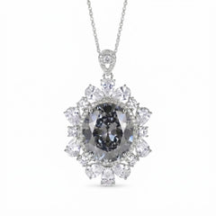 Coralia Grey & White Crystal Floral Halo Pendant Necklace, Rhodium finish