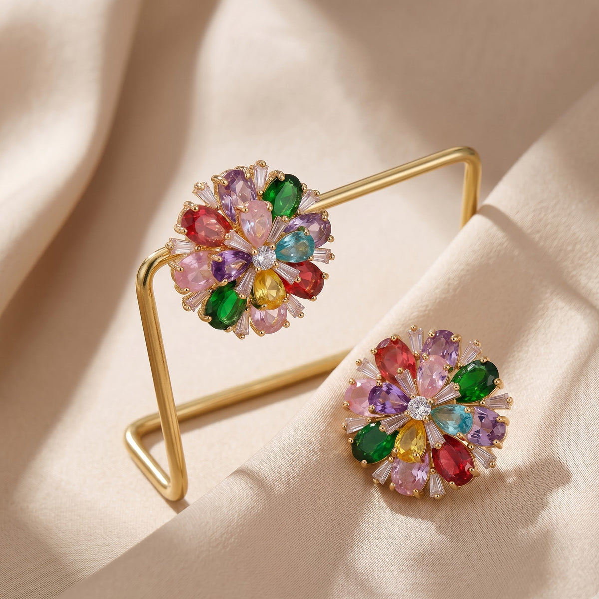 Petalia Crystal Floral Burst Stud Earrings, Mixed cut, Gold finish