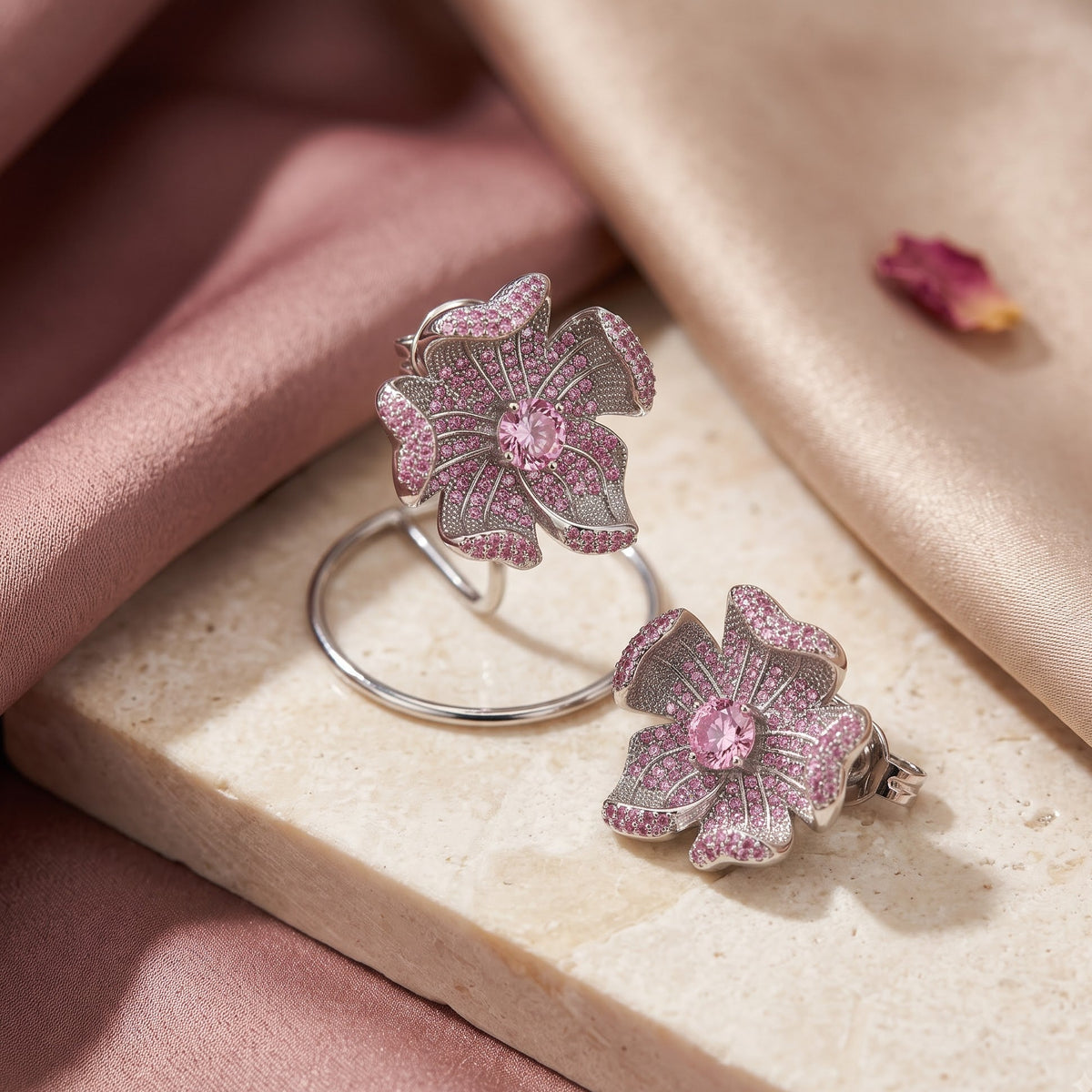 Crystal Micro-Pavé Sculpted Flower Stud Earrings