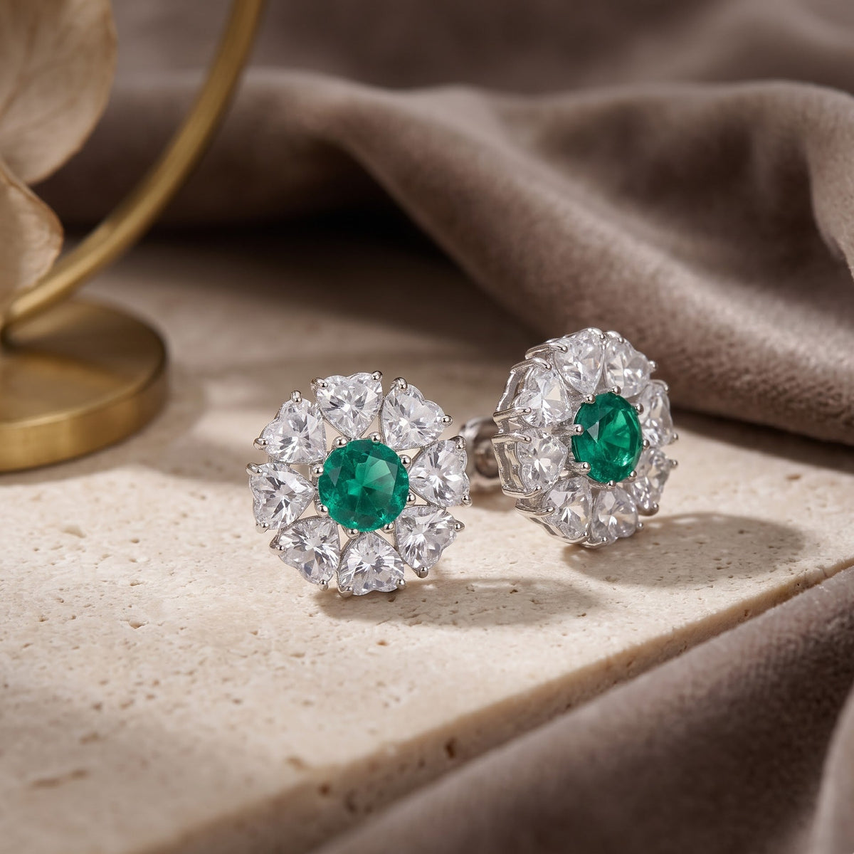 Reverse Crystal Floral Cluster Stud Earrings, Rhodium finish