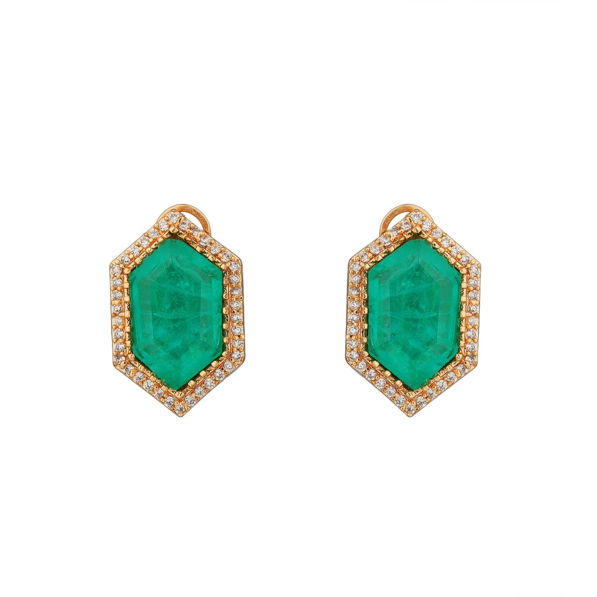 Polki Necklace and Earrings with Green Stones Close-Up Product Image