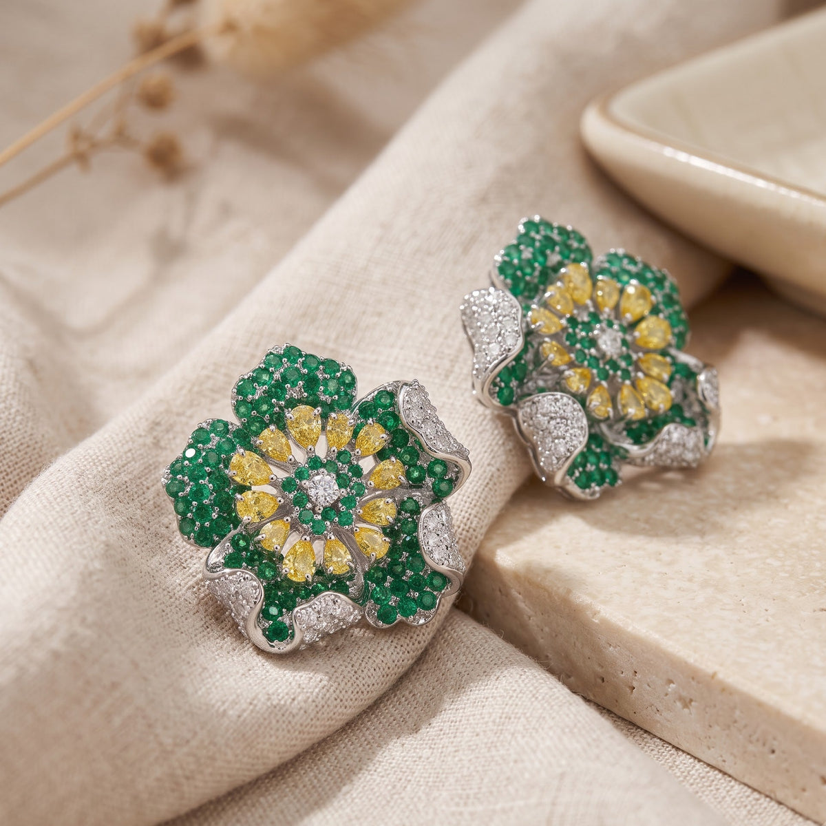 Crystal Micro-Pavé Bloom Flower Stud Earrings