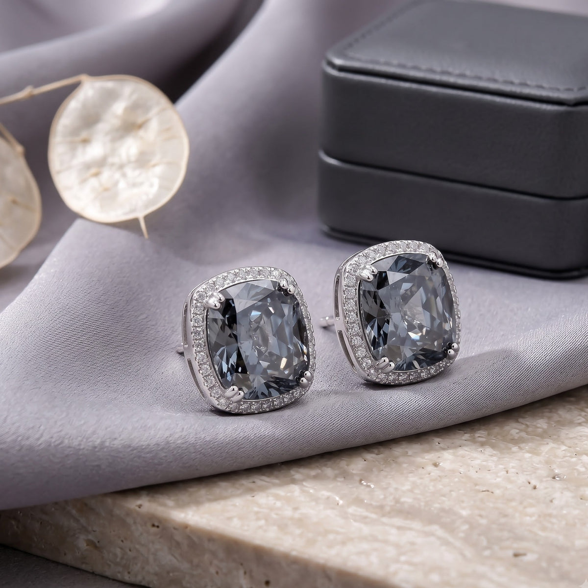 Cushion Halo Crystal Stud Earrings