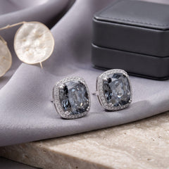 Cushion Halo Crystal Stud Earrings