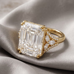Hexa White Crystal Emerald Cut Statement Cocktail Ring