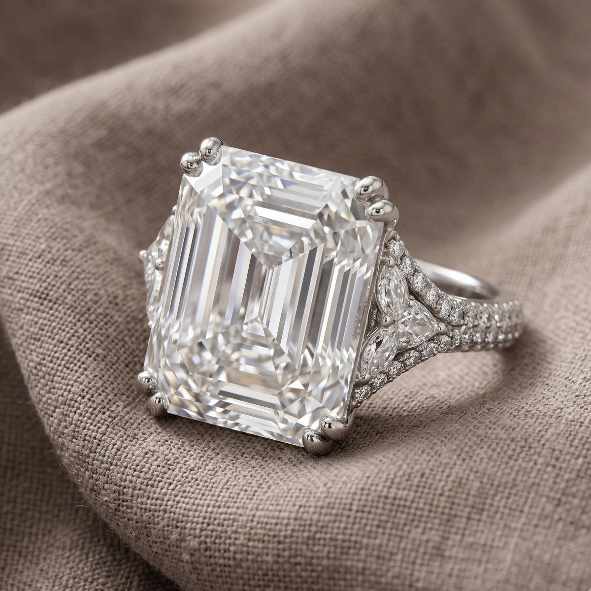 Hexa White Crystal Emerald Cut Statement Cocktail Ring