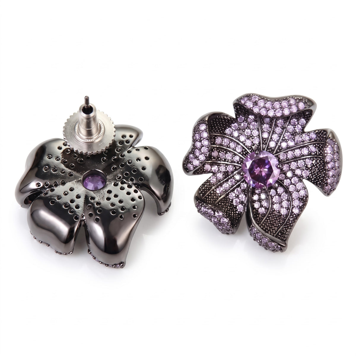 Crystal Micro-Pavé Sculpted Flower Stud Earrings
