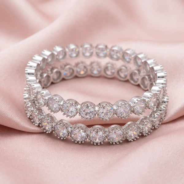 Solitaria White Crystal Solitaire Eternity Bangles, Rhodium finish (Pair)