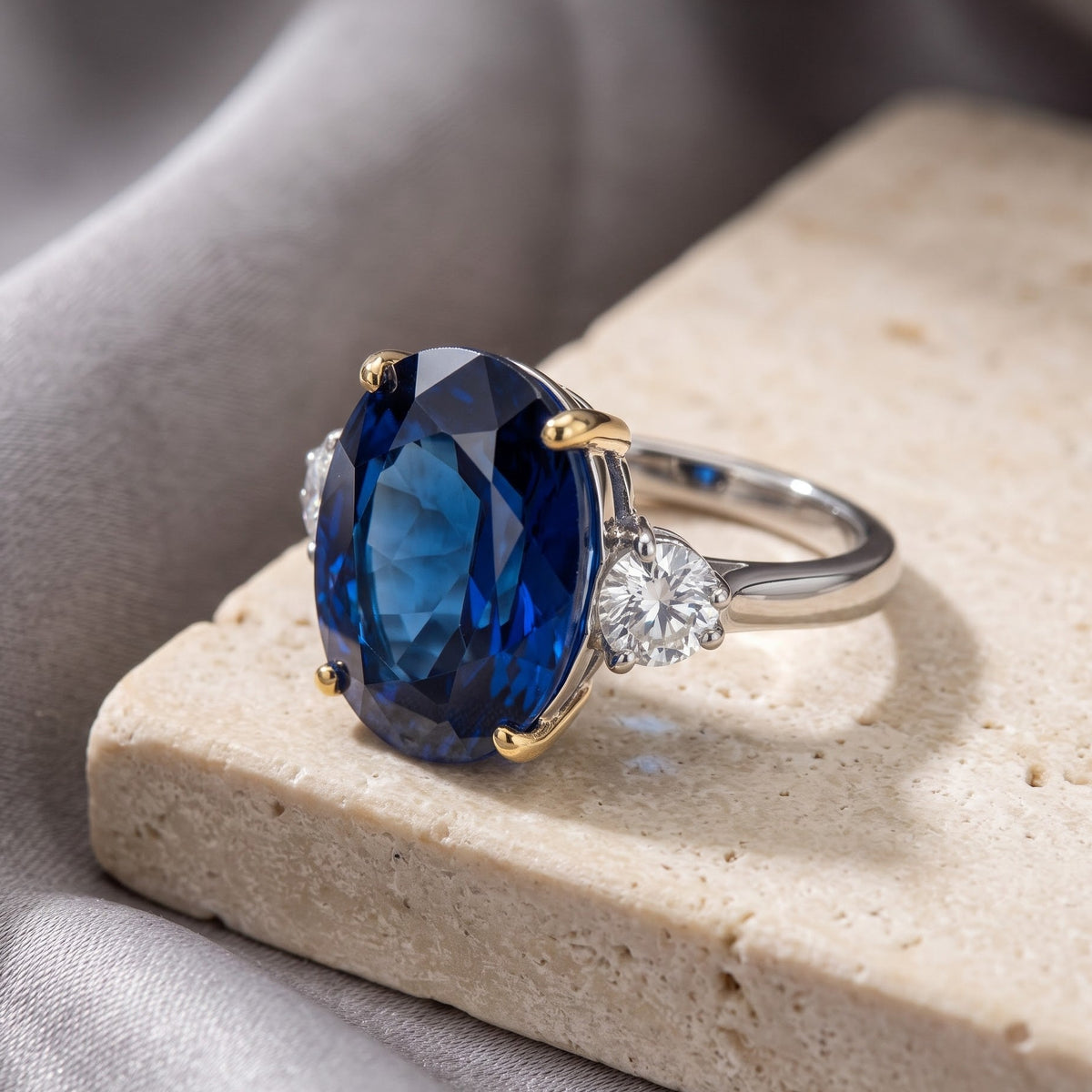 Trinity Crystal Oval Three-Stone Cocktail Ring, Gold & Rhodium finish