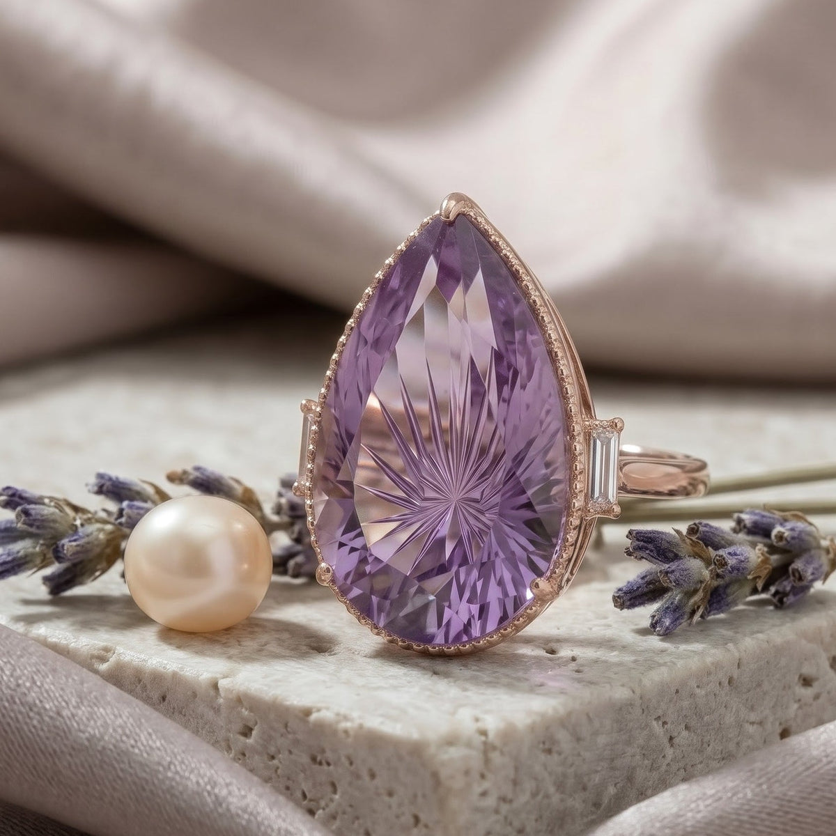 Crystal Pear Solitaire Cocktail Ring, Gold finish