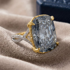 Duetta Grey Crystal Two-Tone Cocktail Ring, Cushion cut, Gold & Rhodium finish