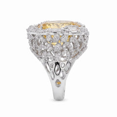 Yellow Crystal Emerald Cut Statement Cocktail Ring, Gold & Rhodium finish