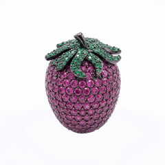 Botanica Pink & Green Strawberry Ring, Black Ruthenium