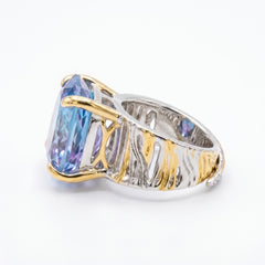 Canvas Crystal Emerald Cut Two-Tone Statement Cocktail Ring, Gold & Rhodium finish
