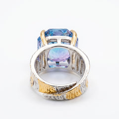 Canvas Crystal Emerald Cut Two-Tone Statement Cocktail Ring, Gold & Rhodium finish