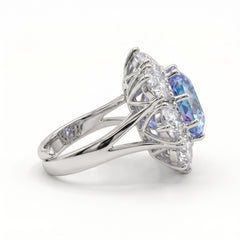 Aurora Crystal Cushion Halo Cocktail Ring, Rhodium finish