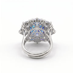 Aurora Crystal Cushion Halo Cocktail Ring, Rhodium finish