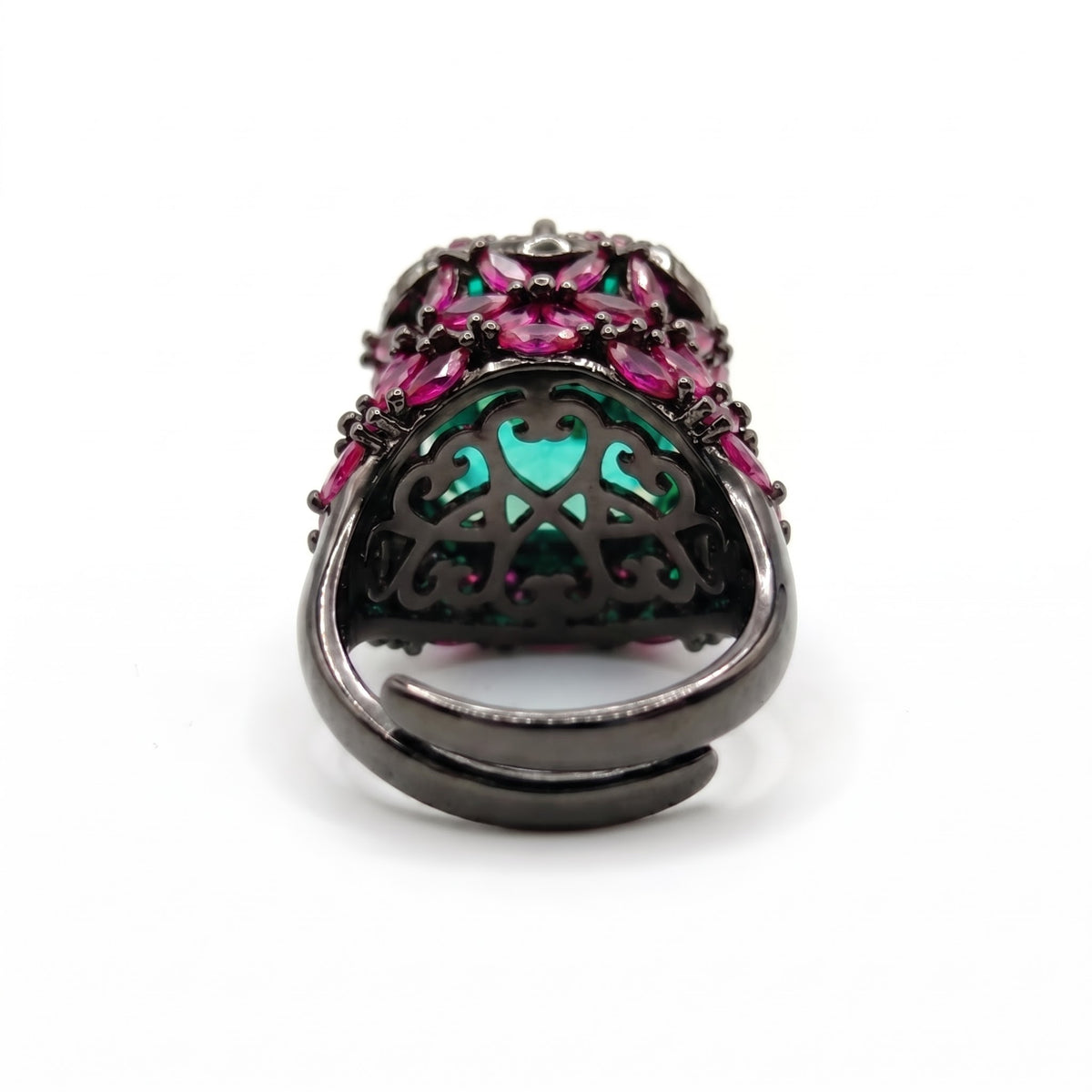 Jardina Ruthenium Crystal Floral Statement Cocktail Ring, Black Rhodium finish