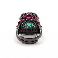 Jardina Ruthenium Crystal Floral Statement Cocktail Ring, Black Rhodium finish