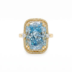 Crystal Cushion Cut Double Halo Statement Cocktail Ring, Gold finish