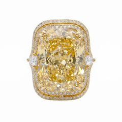 Crystal Cushion Cut Double Halo Statement Cocktail Ring, Gold finish