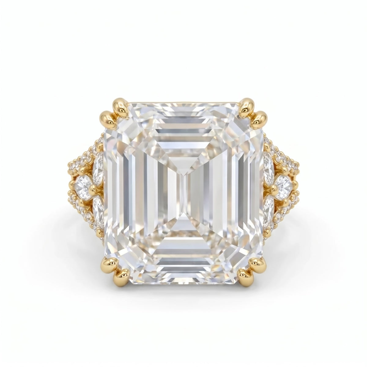 Hexa White Crystal Emerald Cut Statement Cocktail Ring