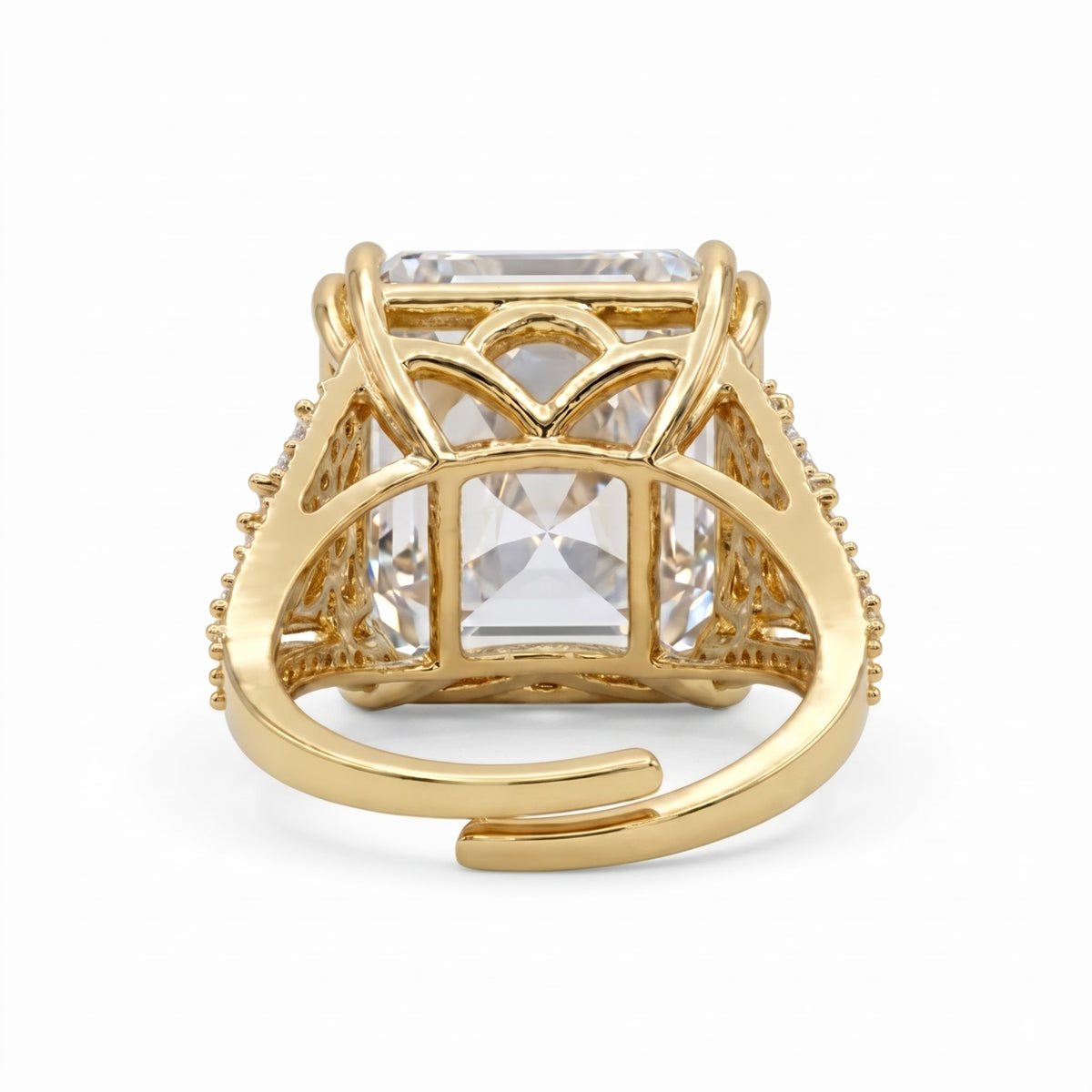 Hexa White Crystal Emerald Cut Statement Cocktail Ring