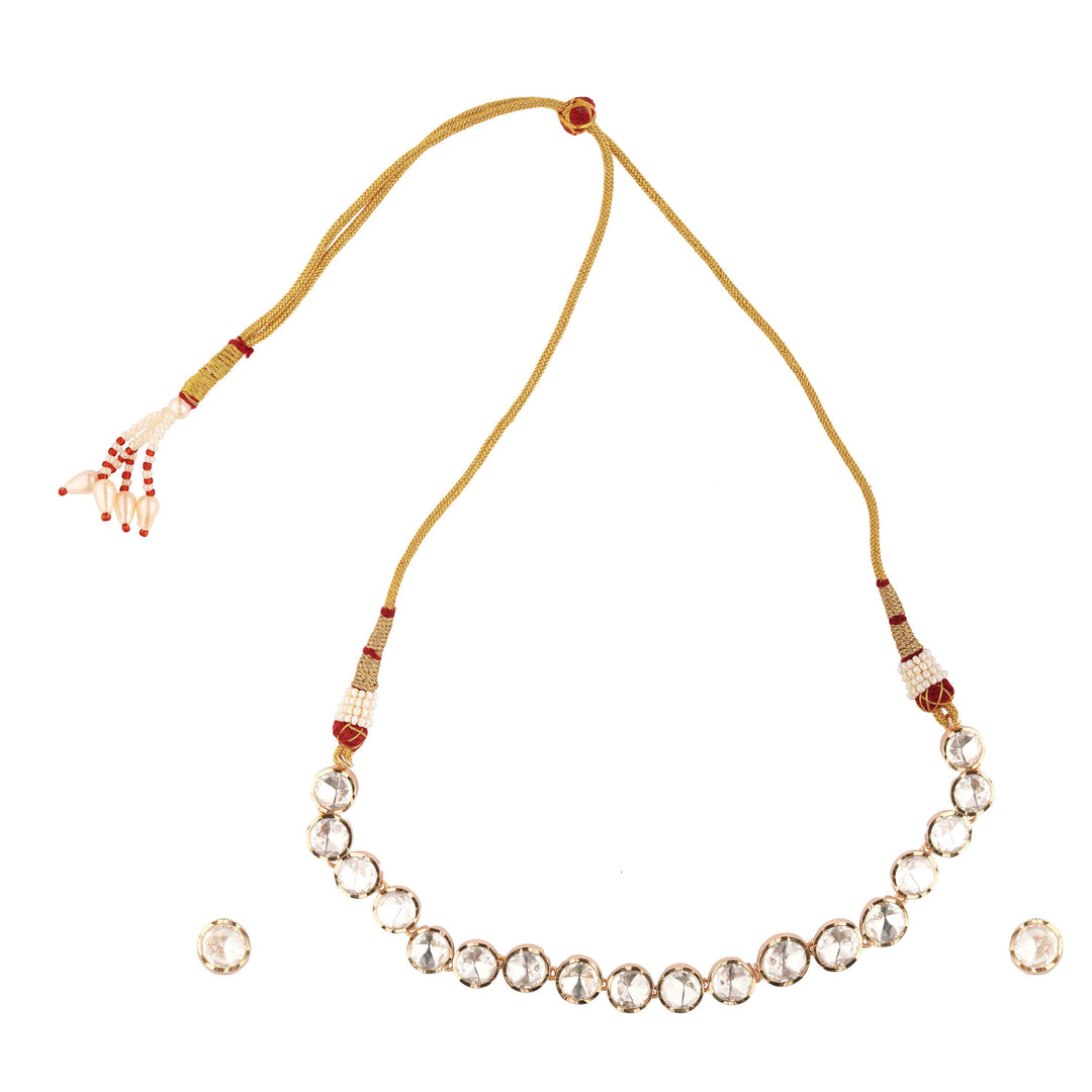 Round Cut Kundan Necklace Set Necklace with Earrings Close-Up Product Image