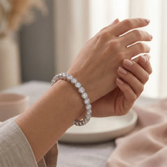 White crystal solitaire eternity bangles pair for women, rhodium finish (view 5) - RANGREZ