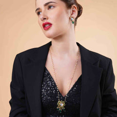 Traditional Gold Plated Jewellery with Green Stones and Pearl Bead Drops 
