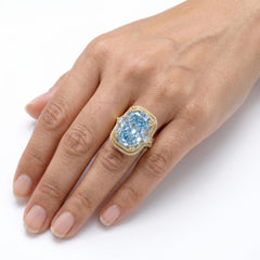 Gold double halo cocktail ring for women, adjustable - RANGREZ (view 7)