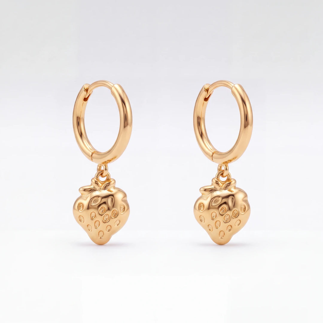 Berry strawberry huggie earrings for women, gold-tone - RANGREZ